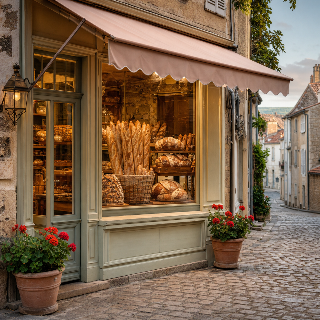 Une petite boulangerie française avec le pain dans la vitrine